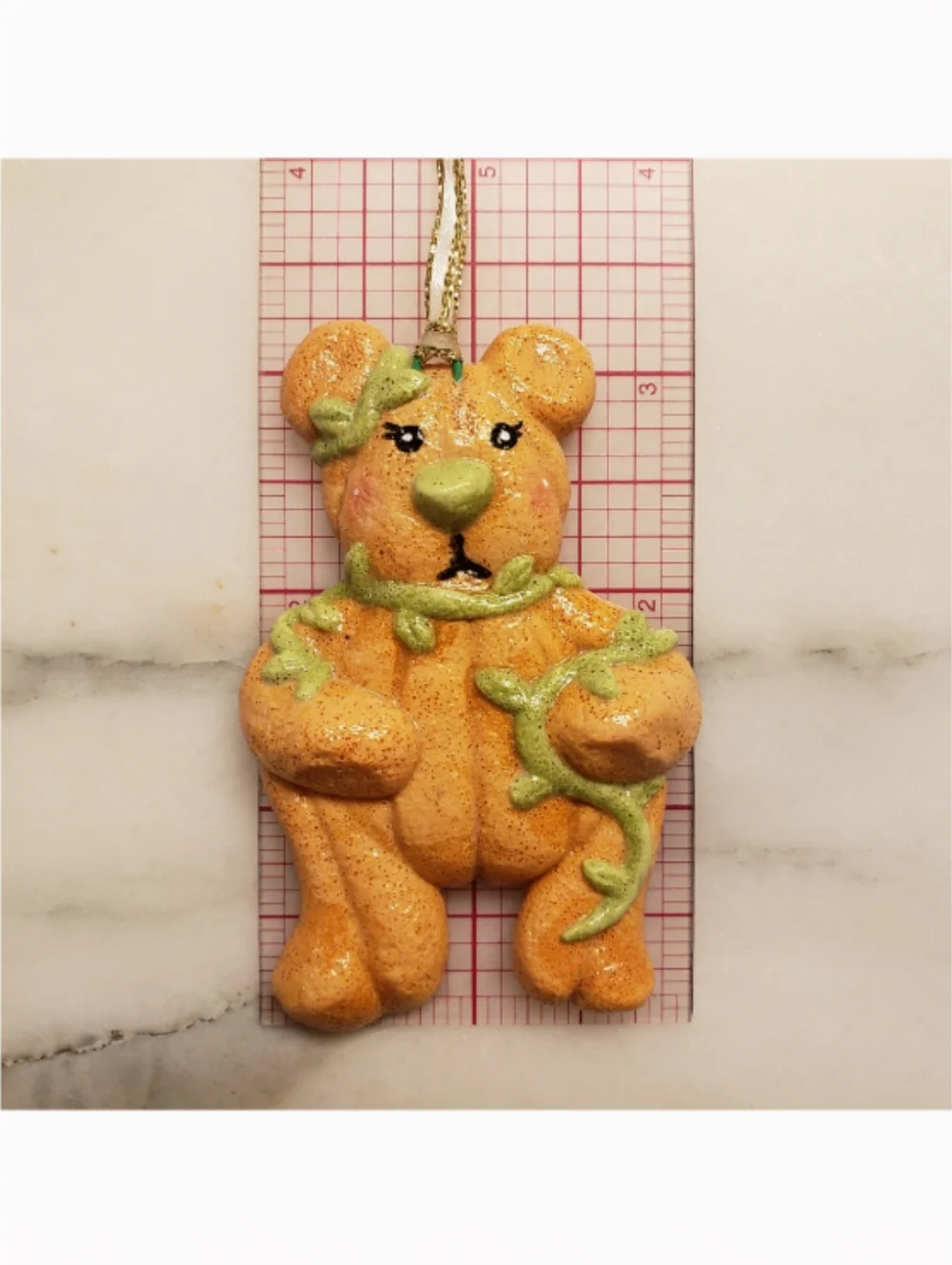 New Handmade Salt Dough Pumpkin Bear Ornament